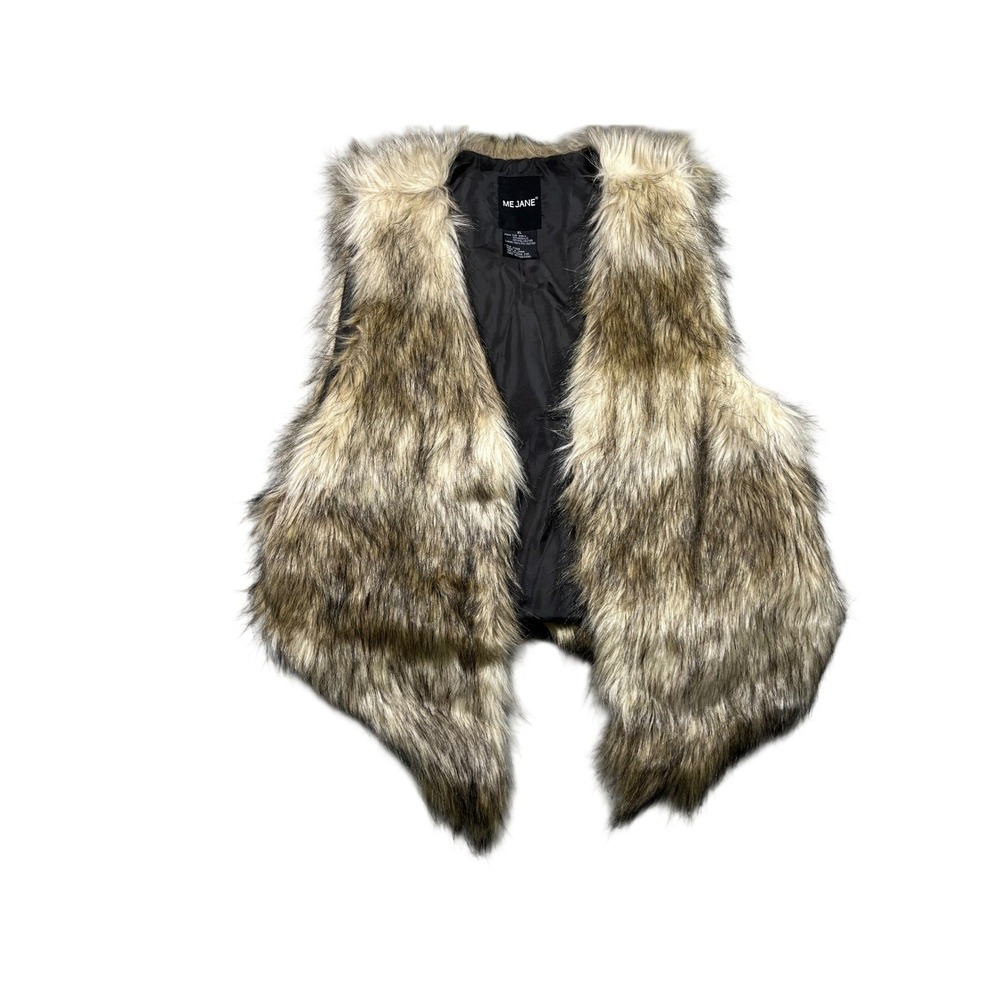 Me Jane Faux Fur Vest Womens XL Brown Cream Shaggy Boho Festival Y2K Lined